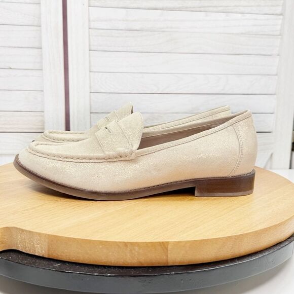 Vionic Waverly Leather Penny Loafers Cream Gold Shimmer 8 - Picture 3 of 11